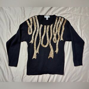 Black Sweater with Gold Sequin Design